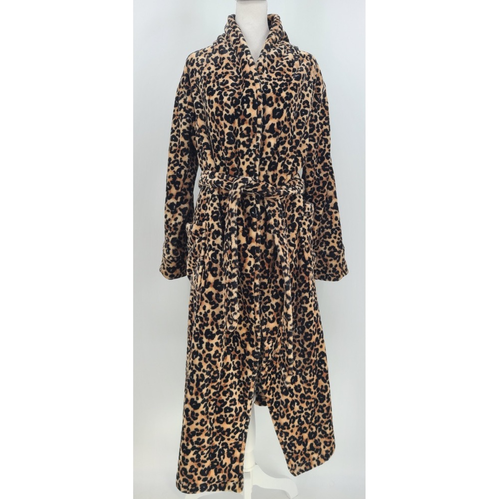 Soma Womens Leopard Mob Wife Robe Small / Medium Belted Plush Lounge Spa Cozy